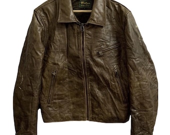Vintage Mutzer Brown Leather Jacket Cafe Racer Moto Quilted Lining