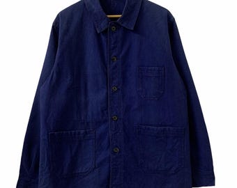 Vintage French Workwear Chore Jacket Blue Cotton Work Coat Size Large