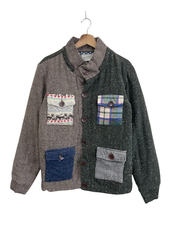 Vintage Patchwork Wool Button Jacket Japanese Bra… - image 1