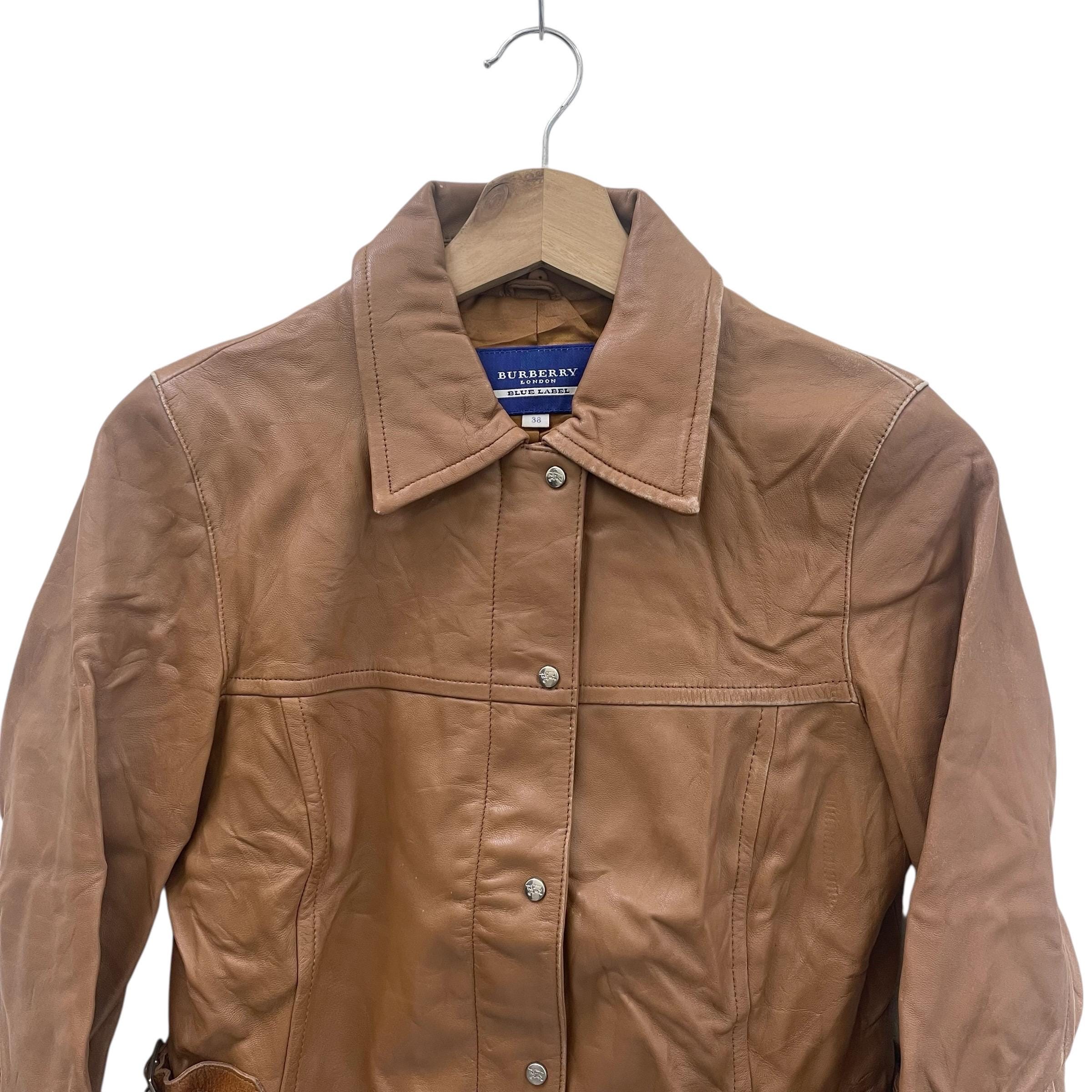 Vintage Women Burberry Blue Label Sheep Leather Jacket Brown 