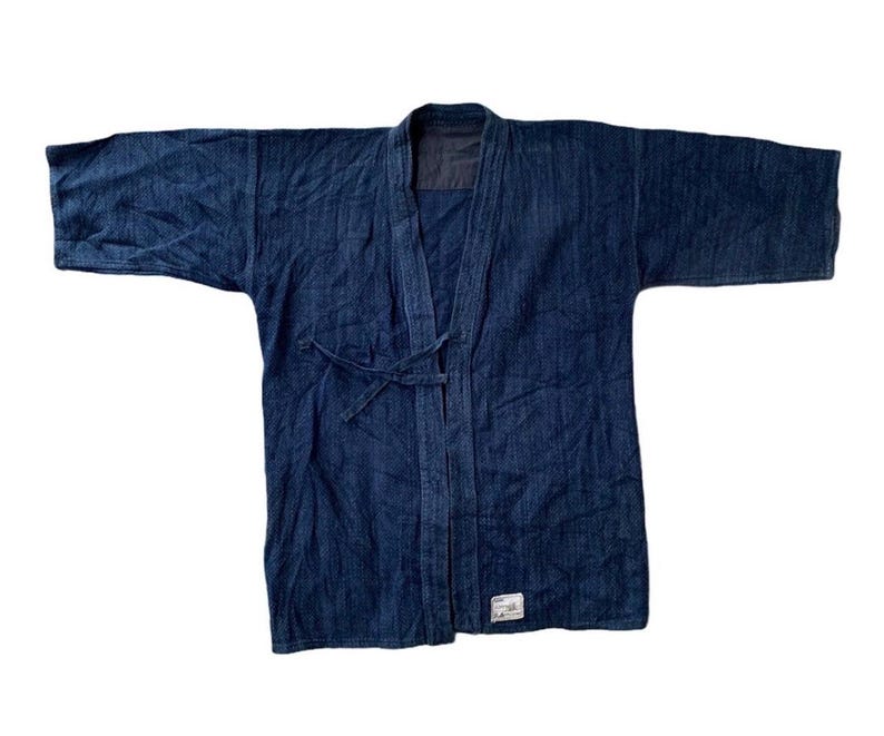 Vintage Sashiko Indigo Noragi Jacket - Japanese Workwear Kimono Coat image 2