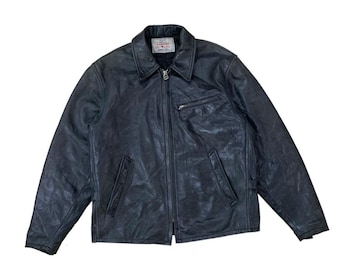 Giacca da motociclista in pelle Avirex vintage anni '90, colore nero, taglia piccola
