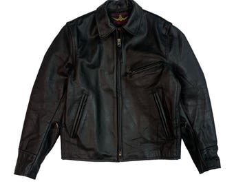 Vintage 60s BROOKS Black Leather Asymmetrical Zip Motorcycle