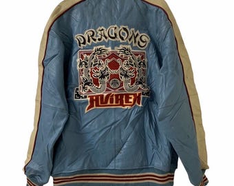Vintage Avirex Dragon Varsity Leather Jacket Size XXL
