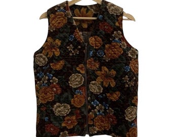 Vintage gewatteerd hemd met bloemenmotief veelkleurig Japans merkmaat Medium