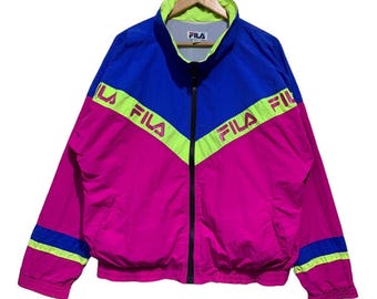 Vintage Fila Zipper Windbreaker Jacket Multicolour Made In Usa Size Large