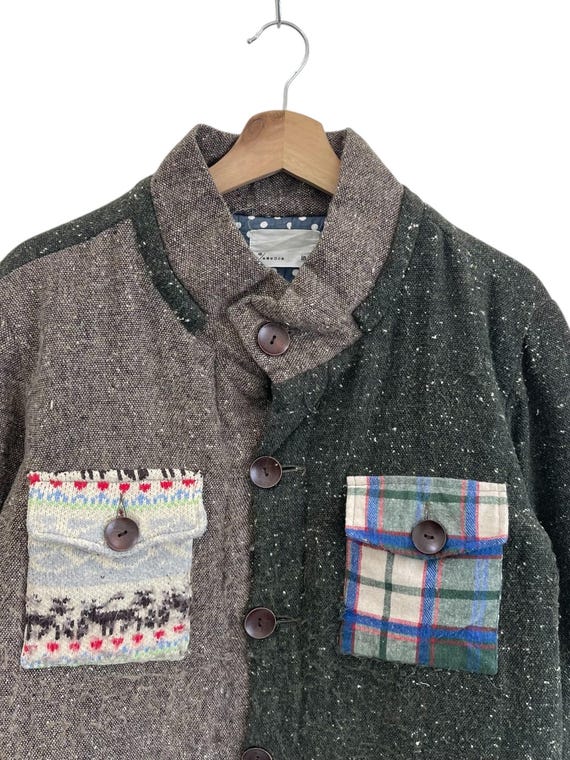 Vintage Patchwork Wool Button Jacket Japanese Bra… - image 2
