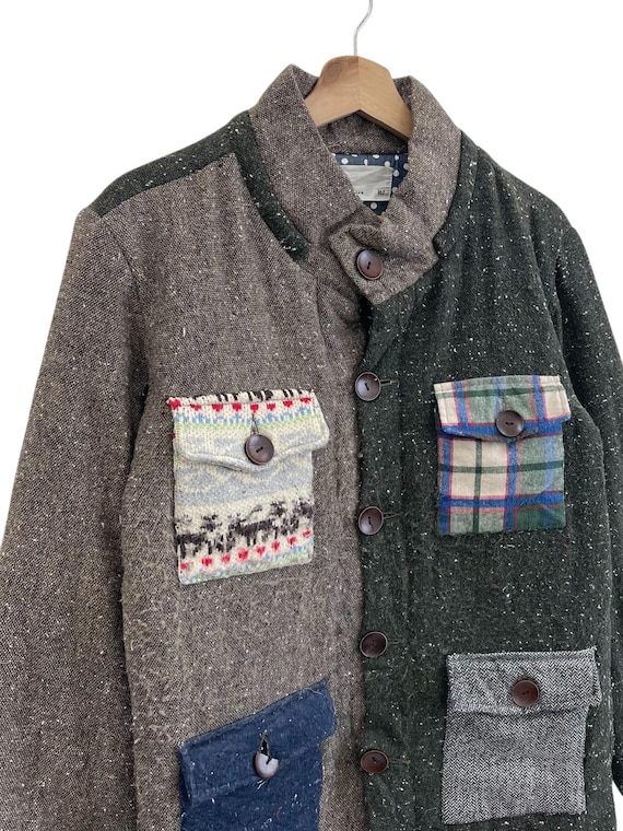 Vintage Patchwork Wool Button Jacket Japanese Bra… - image 4