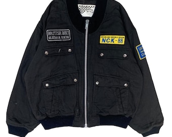 Vintage 90s Nankai Super Rain Gear Silver Bomber Jacket Large 