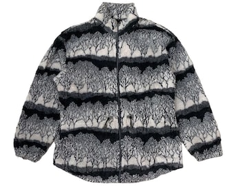 Chaqueta polar vintage de los años 90 con cremallera y estampado de árbol de tsunami, fabricada en Canadá, talla mediana.