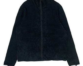 Vintage Prada Fleece Zip-Up Jacket, Black Nylon Elbow - Made in Italy (Size Medium)