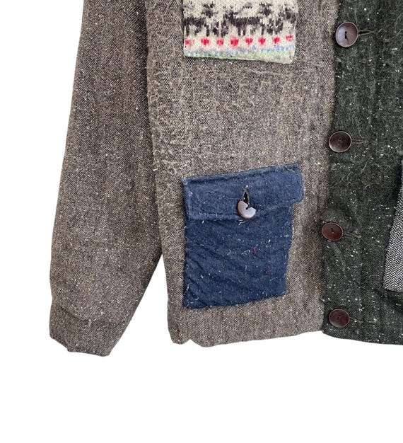 Vintage Patchwork Wool Button Jacket Japanese Bra… - image 8