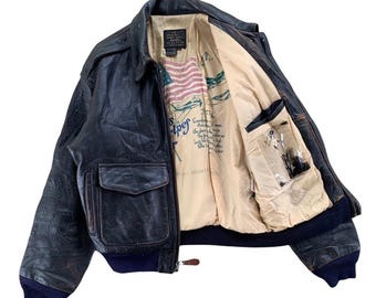 Vintage 1989 Typ A2 Avirex US Army Air Kräfte Leder Fliegerjacke Größe Small