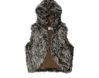 Vintage Marna Shaggy Faux Fur Hooded Vest Size Medium