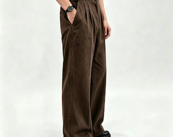 Custom Unisex Loose Flare Pants with Double Pleats – 100% Pure Cotton Vintage