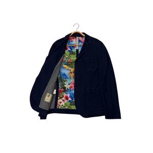 RARE!! Vintage Manuel Ritz Designer Streetwear Fashion Deconstructred Chore Floral Lining Blue Colour Size 52 Buttons Jacket