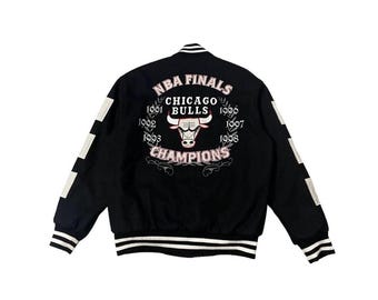 SÄLLSYNT!! Vintage Chicago Bulls X Jeff Hamilton NBA Finals Champions ull vändbar Varsity Streetwear jacka storlek S