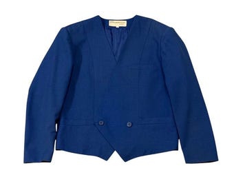 ZELDZAAM!! Vintage Issey Miyake Design Studio Shiseido Japanse designer blauwe kleur bijgesneden jas maat S