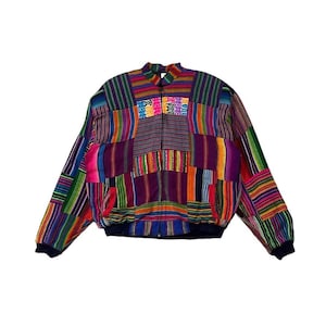 RARE!! Vintage United Colours Of Benetton UCOB Multicolour Patchwork Style Streetwear Fashion Size L Zipper Bomber Jacket