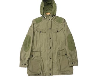 SELTEN!! Vintage Rag & Bone New York Made in USA Multipocket Militärisch inspiriert Riri Reißverschluss Grüne Farbe Größe S Chore Hoodie Lange Jacke
