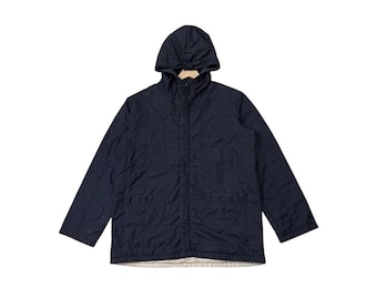 ZELDZAAM!! Vintage 45-toeren studio Japans merk blauwe kleur maat 2 (m) nylon polyester gewatteerde hoodie licht jasje