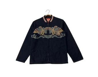 RARE!! Vintage Wask Original Wear Japanese Traditional Sukajan Design Streetwear Zipper Bomber Jacket