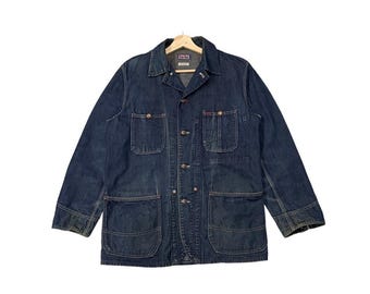 RARE!! Vintage Blue Blue Japan Arigato Hollywood Ranch Market Denim Chore Workers Made In Japan Jacket