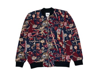 ZELDZAAM!! Vintage op Zara Ed Hardy Christian Audigier geïnspireerde streetwear mode veelkleurige maat M bomberjack met rits