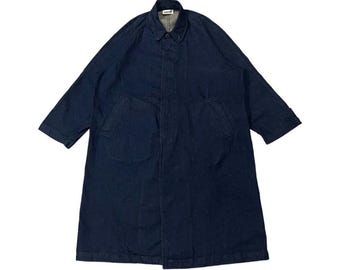 SELTEN!! Vintage 90er Jahre Hai Sporting Gear von Issey Miyake Japanische Luxus Designer Größe M Indigo Buttons Long Jacket