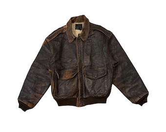 Vintage 1989 Avirex USAF Military Army Type A-2 Brown Flying Leather Jacket
