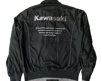 RARE!! Vintage Kawasaki Japan Original Equipment Sunfaded Sports Specialties Flight Bomber Racing Zipper Green Colour Jacket