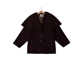 RARE!! Vintage 90’s Issey Miyake Sport By Tsumori Chisato Japanese Designer Brown Colour Size M Cape Collar Coat Jacket