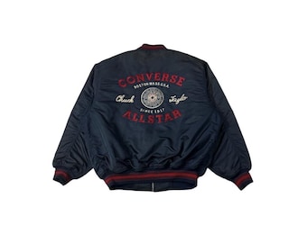 RARE!! Vintage 90’s Converse All Star Chuck Taylor Streetwear Fashion Size XL Blue Colour Zipper Bomber Jacket