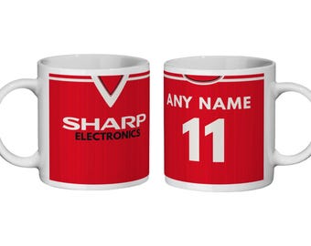 Manchester United: thuistenue 1982 * Gepersonaliseerde mok * Cadeau voor fans Man U - Vaderdag