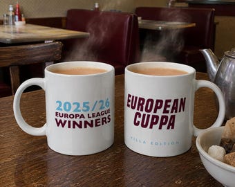 Aston Villa: La Copa de Europa - Campeones de la Europa League * Taza de fútbol divertida * Taza de regalo para los aficionados
