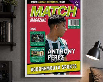 Póster retro de revista de fútbol para cumpleaños, portada de fútbol personalizada, regalo para él, papá, hijo, esposo, abuelo, arte mural deportivo vintage