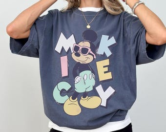 Comfort Colors® Disney Mickey Mouse with Sunglasses T-Shirt, Vintage Distressed Mickey Shirt, Summer Disney Holiday Vacation Tee