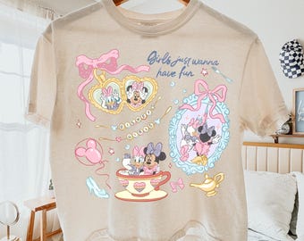 T-shirt carré pour filles Disney, chemise Minnie Mouse Daisy Duck, haut court Coquette Disney, t-shirt vacances Disneyland chemise couleurs confort graphique avec noeud rose