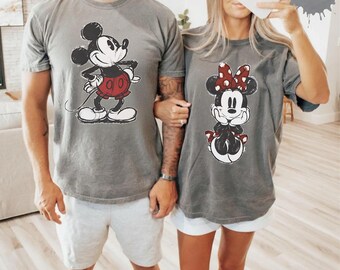 Comfort Colors® Retro Mickey Mouse Shirt, Disney Mickey Minnie Mouse Classic Pose Couple Shirt, Disney Couple Matching Shirt, Disneyland Tee