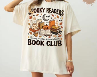 Spooky Readers Book Club Shirt, Book Lover Halloween Comfort Colors® Tee, Running on Coffee Horror and Chapters Shirt, Reader Gift