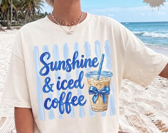 Iced Coffee and Sunshine Shirt, Iced Coffee TShirt, Coffee Lover Gift, Summer Graphic Tee, Summer Vibes Shirt, Coffee Shirt, Comfort Colors®