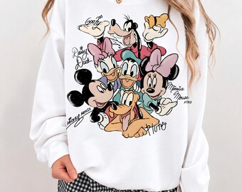 Retro Mickey and Friends Signatures Sweatshirt,Disney Characters Sweater, Disney Mouse Head Crewneck, Mickey & Co , Disney Magical Sweater