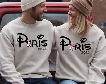 Mickey Minnie Paris 2026 Sweatshirt, Disney Paris Hoodie, Paris Disneyland Family Trip Couple Matching Shirts
