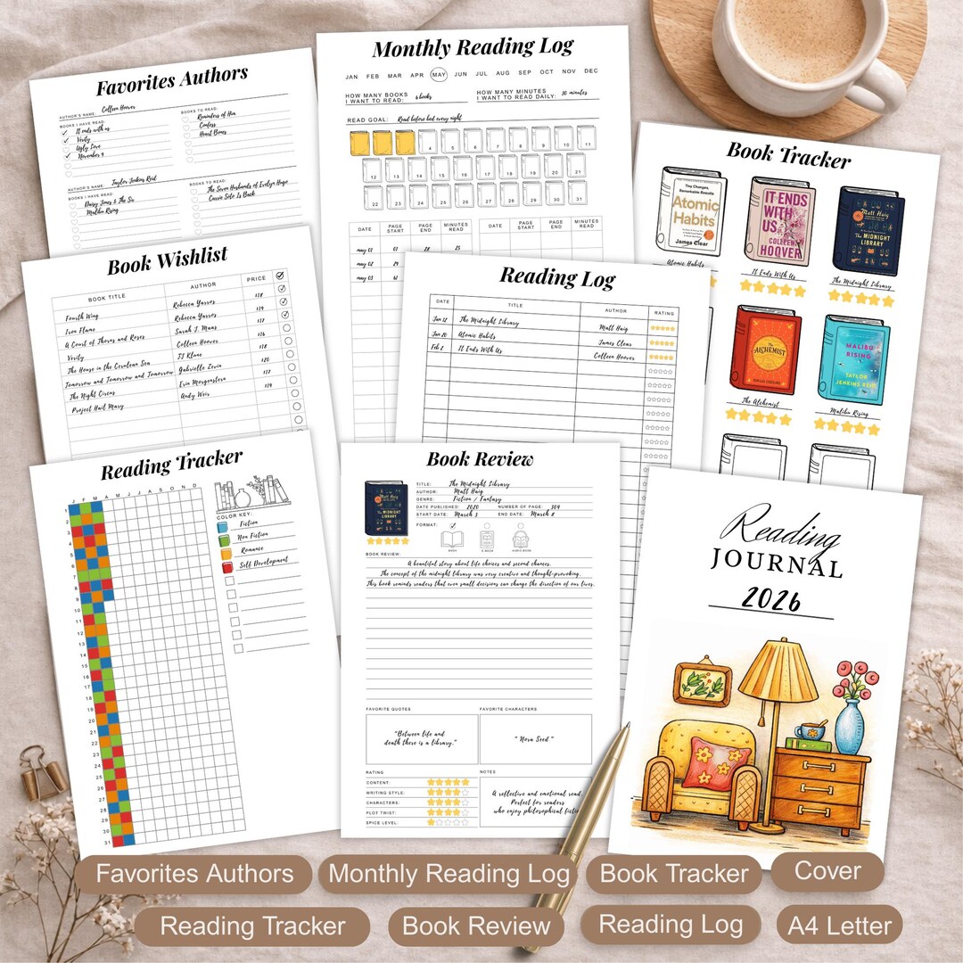 Printable Book Tracker PDF, Reading Journal Template, Reading Log ...