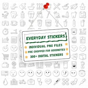 Everyday Digital Stickers (300+ Digital Stickers), Daily Icon Stickers, Minimal Stickers, Digital Planner Stickers, Individual PNG