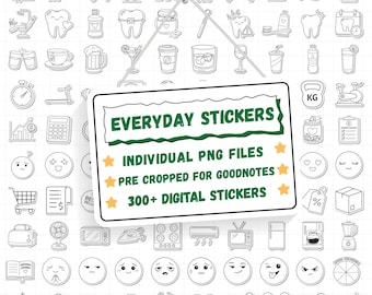 Everyday Digital Stickers (300+ Digital Stickers), Daily Icon Stickers, Minimal Stickers, Digital Planner Stickers, Individual PNG