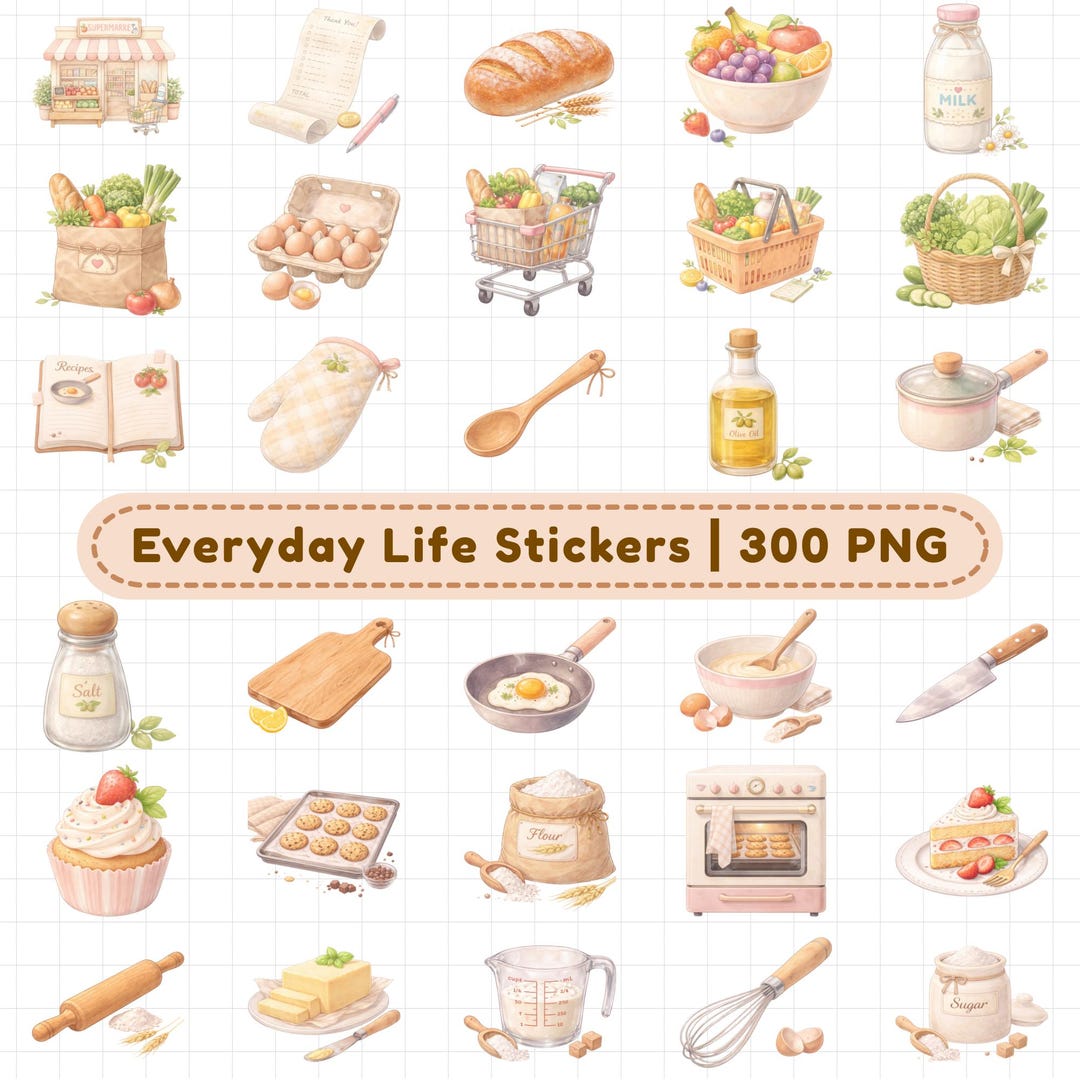 Everyday Digital Stickers (300+ Digital Stickers), Daily Icon Stickers, Minimal Stickers, 