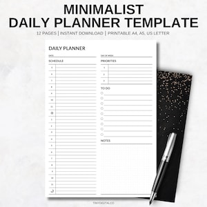 Printable Daily Planner Template, Minimalist To Do List & Schedule Planner PDF, Simple Productivity Planner, A4 A5 US Letter