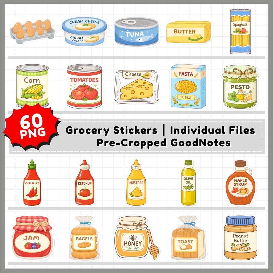 Groceries Stickers (PNG & Goodnotes), Digital Planner Stickers ...