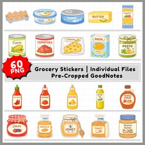 Groceries Stickers (PNG & Goodnotes), Digital Planner Stickers, GoodNotes Sticker Pack, Grocery Clipart Set